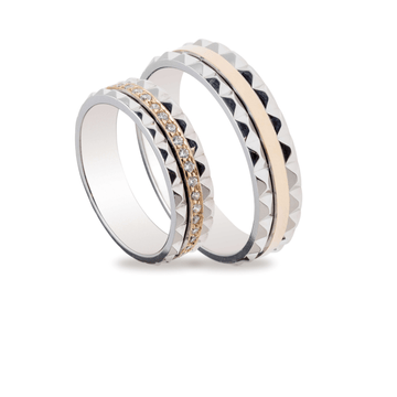 Βέρες Σετ Χρυσές Λευκόχρυσες Σκαλιστές με Ζιργκόν MASCHIO FEMMINA TMF-57 - themelidisjewels